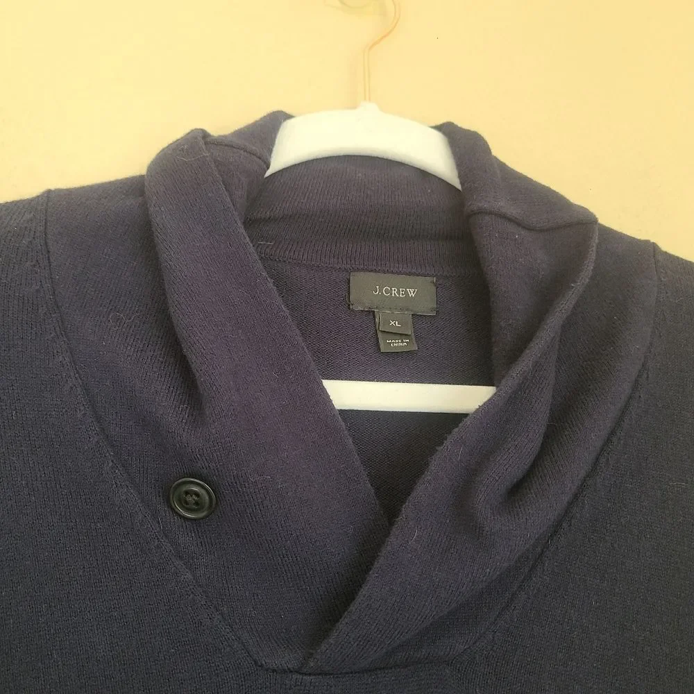 j. crew mens shawl collar sweater cotton cashmere navy blue mens size XL